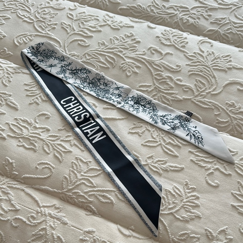 Christian Dior blue and White Twilly Scarf
